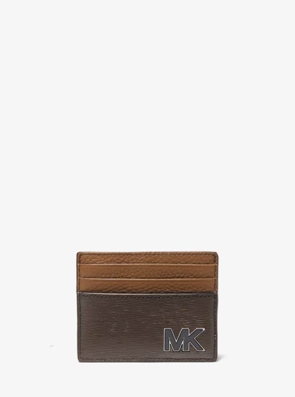 Panske Penazenky Michael Kors Hudson Two-Tone Leather Card Case Hnede - Doplnky Michael Kors Outlet | IPBNX-2735